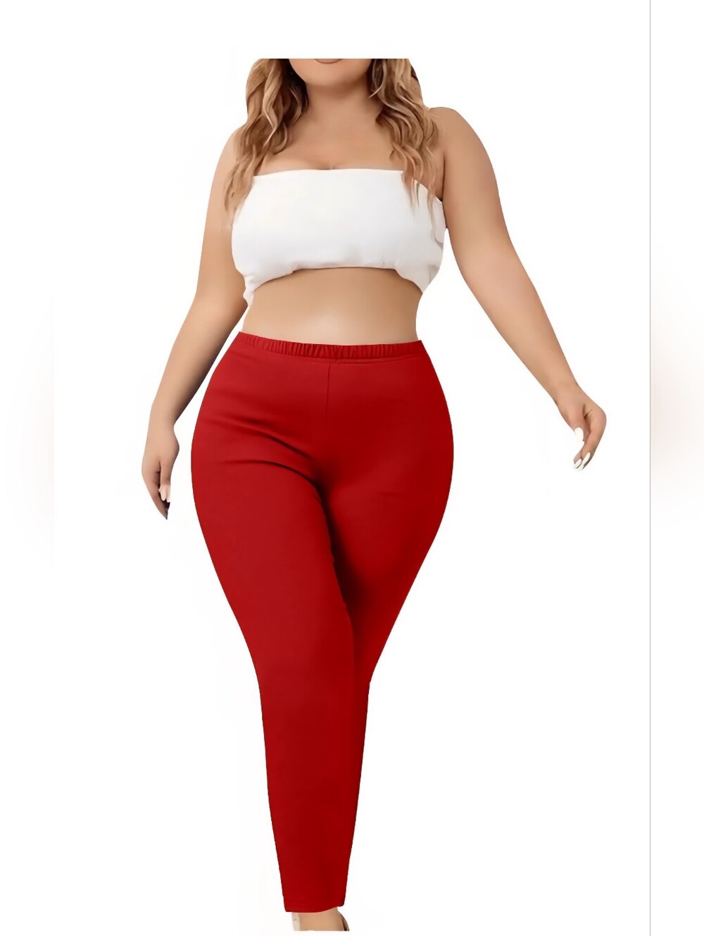 Women's Red Stretch High-Waist Legging Pants- Full & Plus Sizes - Picture 6 of 8